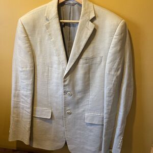 Calvin Klein 100% Linen Men 35S Tan Oatmeal Sport Coat Preppy Beachy Coastal